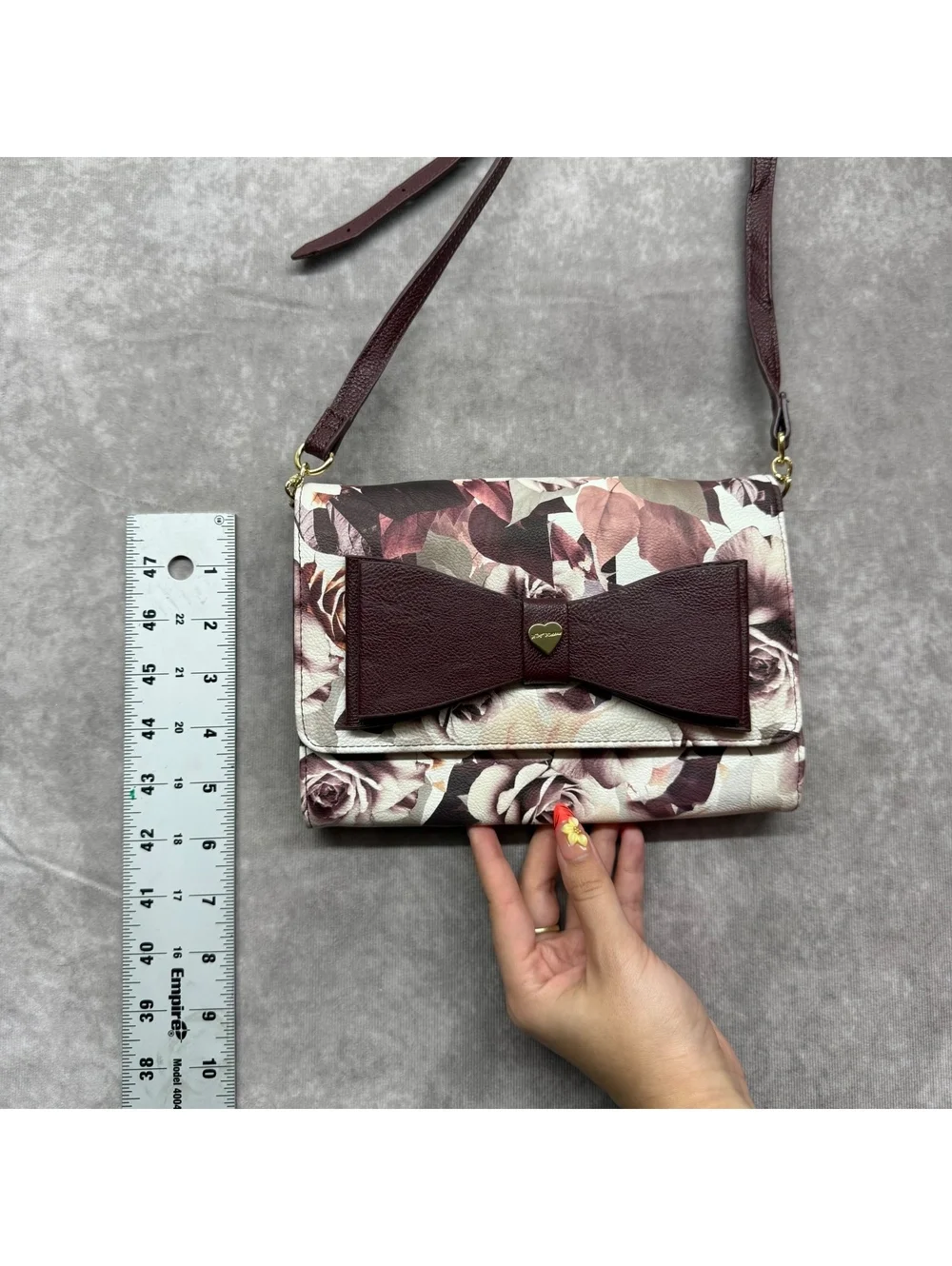 Betsey Johnson Burgundy Rose Floral Leather Bow Crossbody Bag